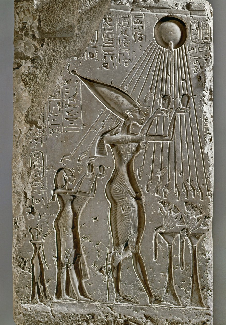 Den kongelige familie under Amenophis IV Akhnaton ofrer til Aton af Egyptian 18th Dynasty