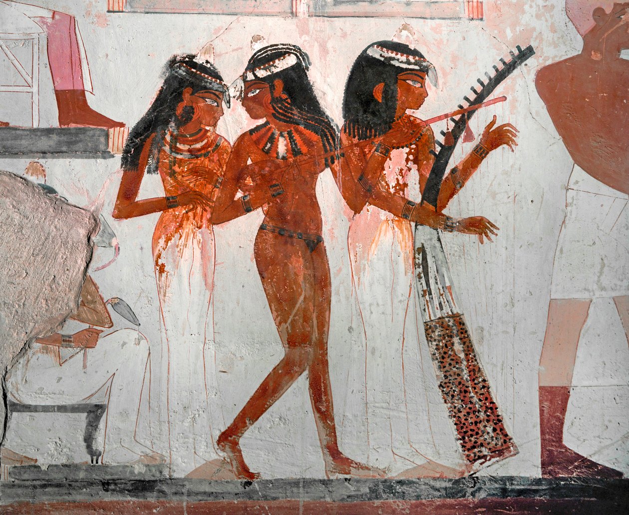 Tre kvinder med musikinstrumenter af Egyptian 18th Dynasty