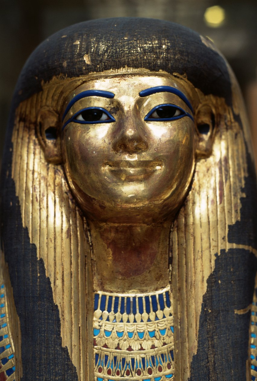 Tjuyas dødsmaske, fra Yuya og Tjuyas grav, Kongernes Dal, Egypten, den egyptiske civilisation, Det Nye Rige, XVIII. dynasti af Egyptian 18th Dynasty