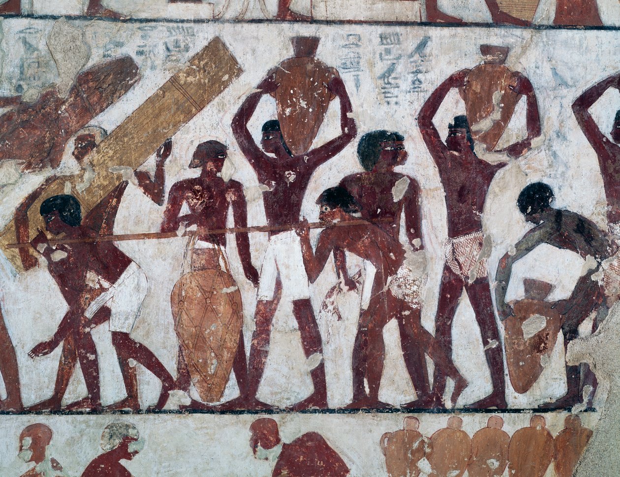 Transport af mad til Ammon-templets lagre, Rekhmires grav, også kendt som grav TT100, Sheikh Abd el-Qurna, Theban Necropolis (Unesco