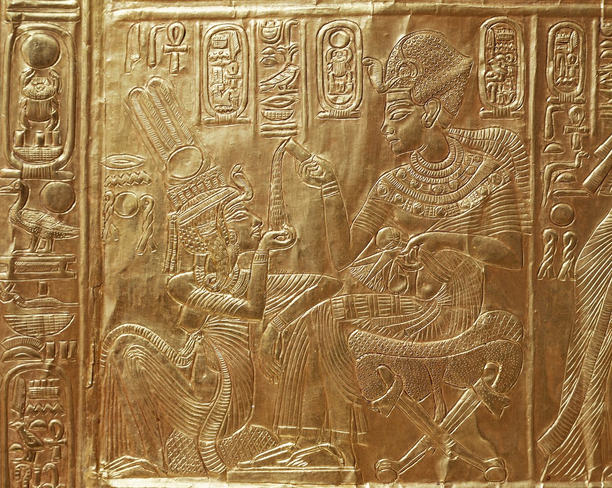 Tutankhamon og hans kone, detalje af rituel kiste af Egyptian 18th Dynasty