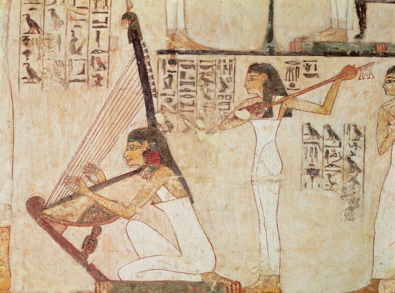 To musikere fra Rekhmires grav, New Kingdom (vægmaleri) af Egyptian 18th Dynasty