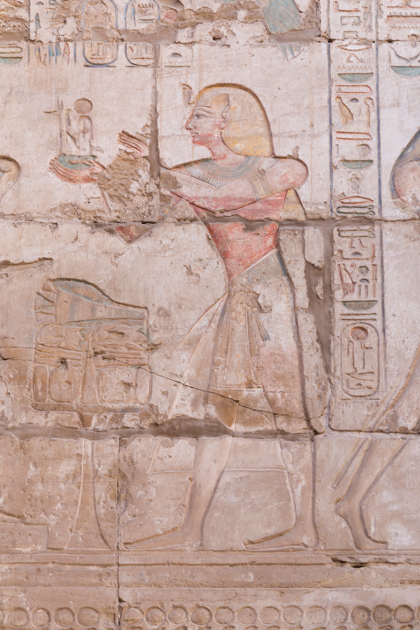 Vægrelieffer, stor hypostilhal, Karnak tempelkompleks, Luxor, Egypten af Egyptian 18th Dynasty