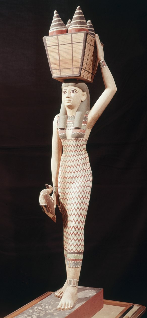 Kvinde, der bærer ofre, New Kingdom (malet træ) af Egyptian 18th Dynasty