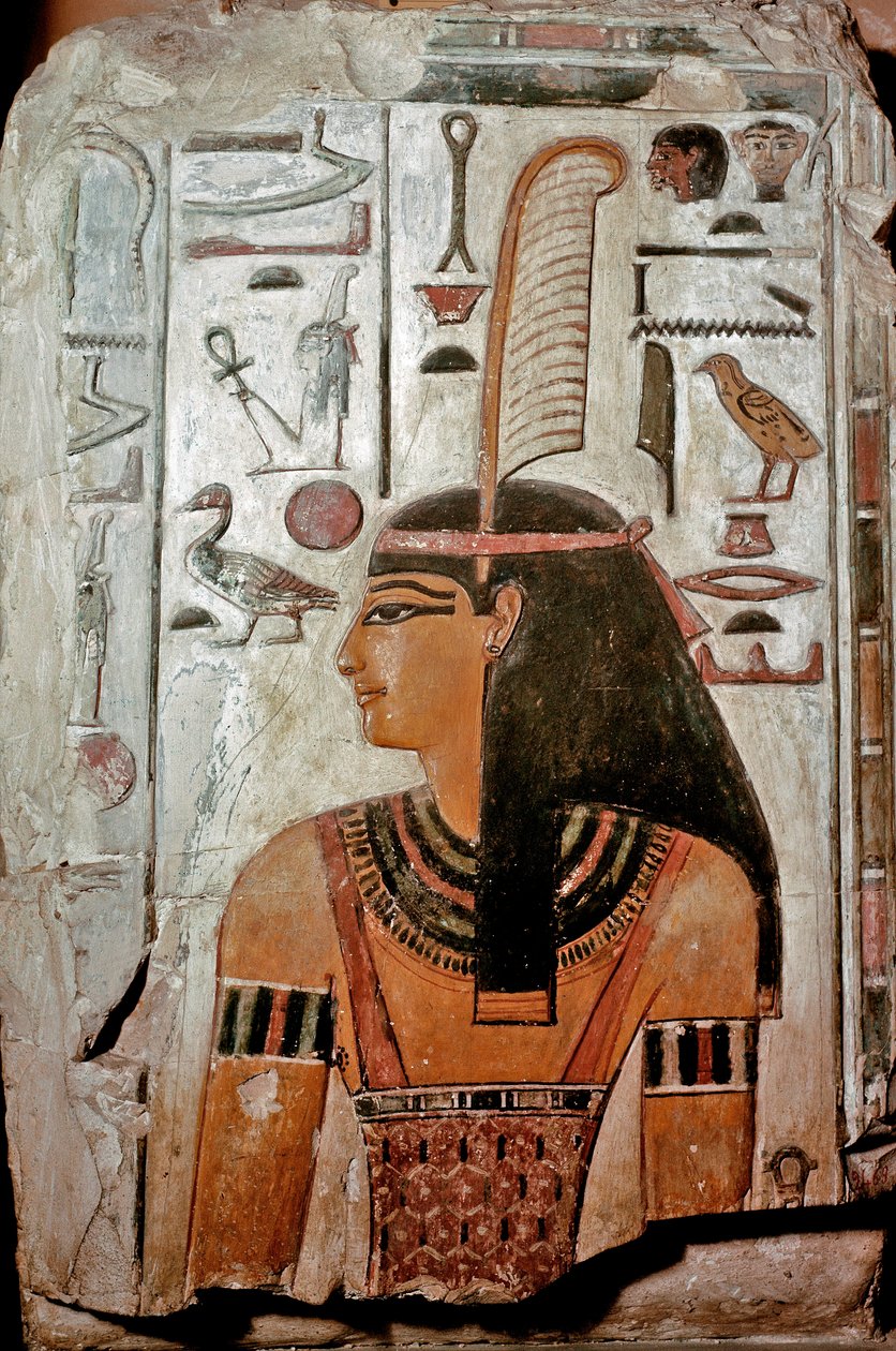Kunst af Egypten: Grav af Sethi I (KV 17). Maat, gudinde for sandhed og retfærdighed og hieroglyfer af Egyptian 19th Dynasty