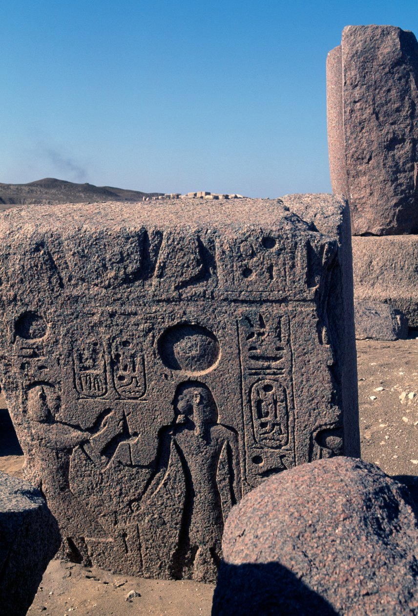 Blok med relieffer og inskriptioner af Ramses II, Amons store tempel, Tanis, Egypten, Det Nye Rige, XIX. dynasti af Egyptian 19th Dynasty