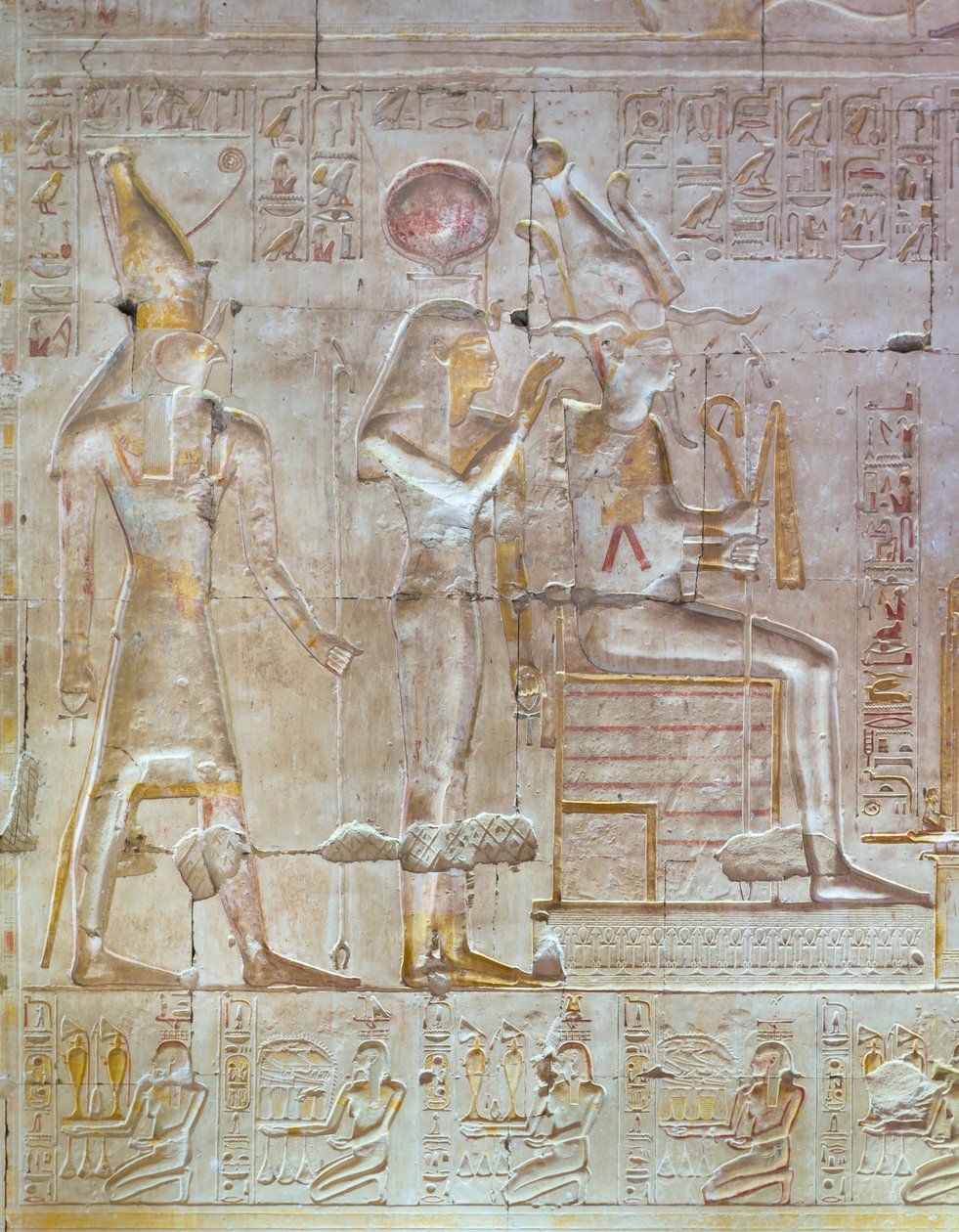 Farvet relief, tempel Seti I, Abydos, Egypten af Egyptian 19th Dynasty