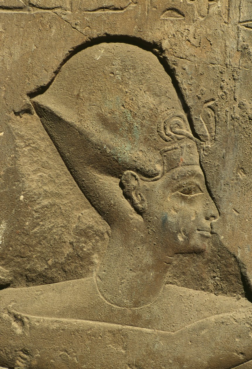 Detalje af et relief, der viser et hoved af en farao (sten) af Egyptian 19th Dynasty