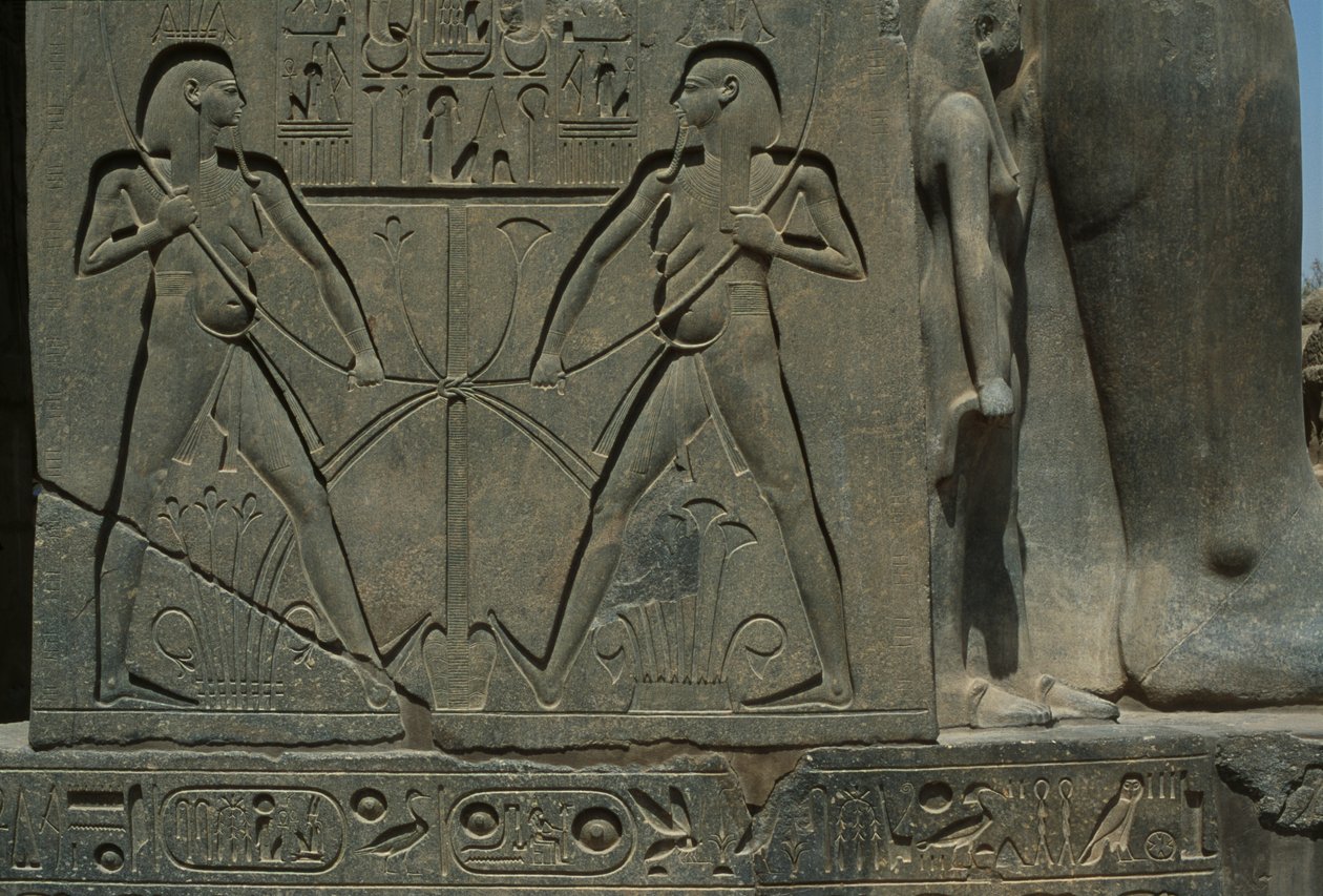 Detalje af et relief forestillende to mænd (sandsten) af Egyptian 19th Dynasty