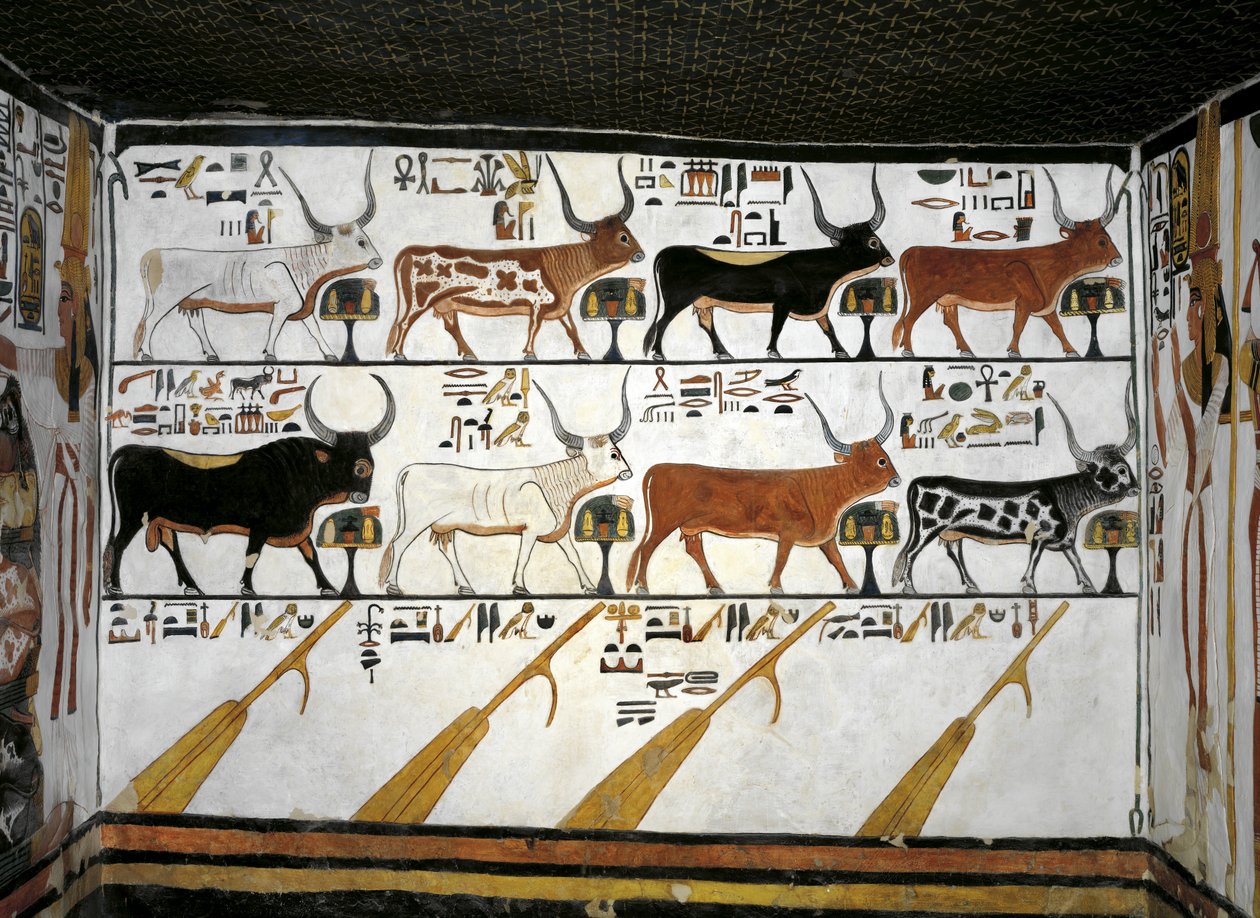 Egypten, Theben, Luxor, Dronningenes Dal, Nefertaris grav, Annex til forkammeret, Vægmalerier, Illustreret Dødebog, Kapitel 89 af Egyptian 19th Dynasty