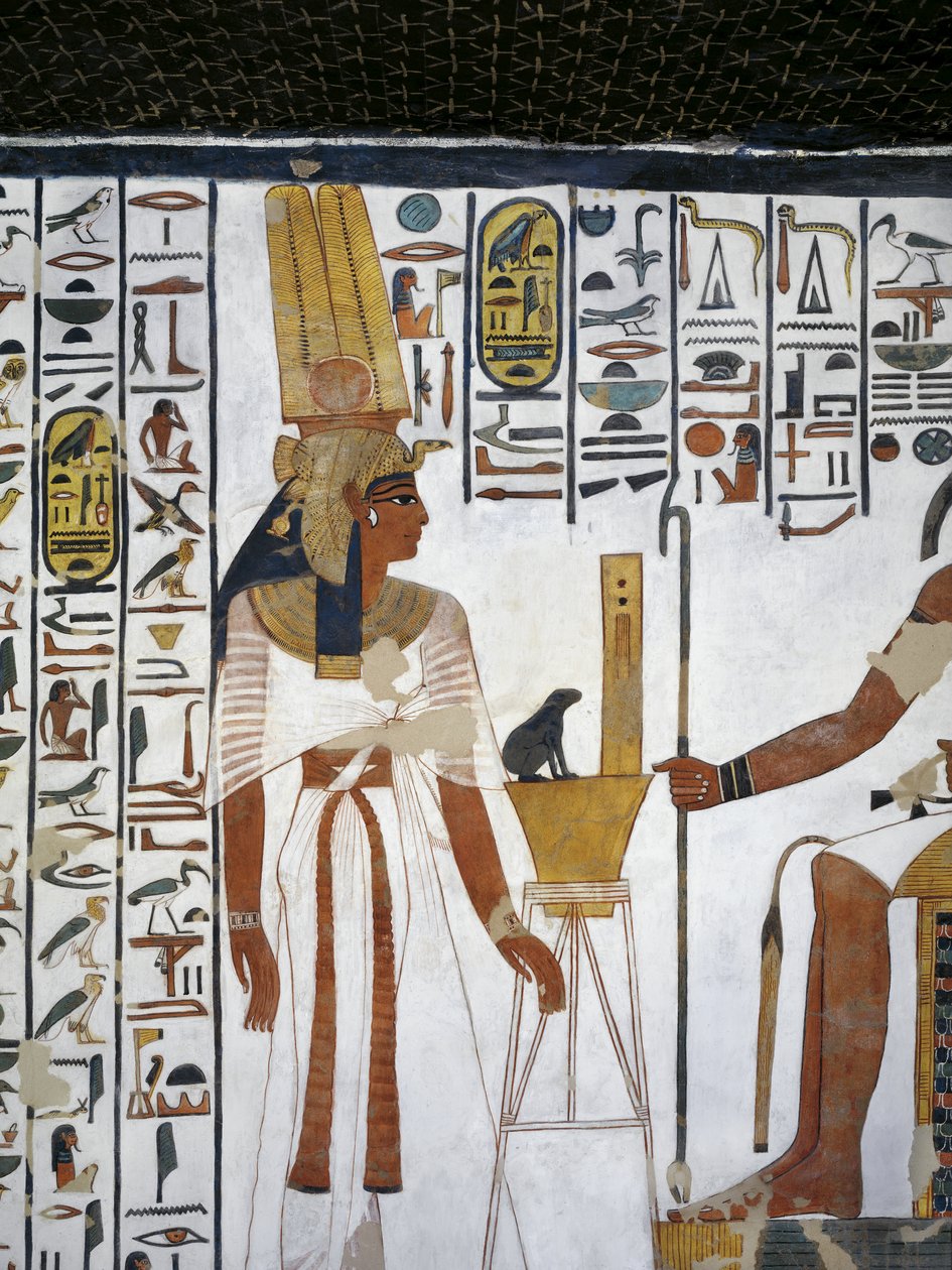 Egypten, Theben, Luxor, Dronningenes Dal, Nefertaris grav, Annex til forkammeret, Vægmalerier, Dronningen før den guddommelige skriver Thoth af Egyptian 19th Dynasty