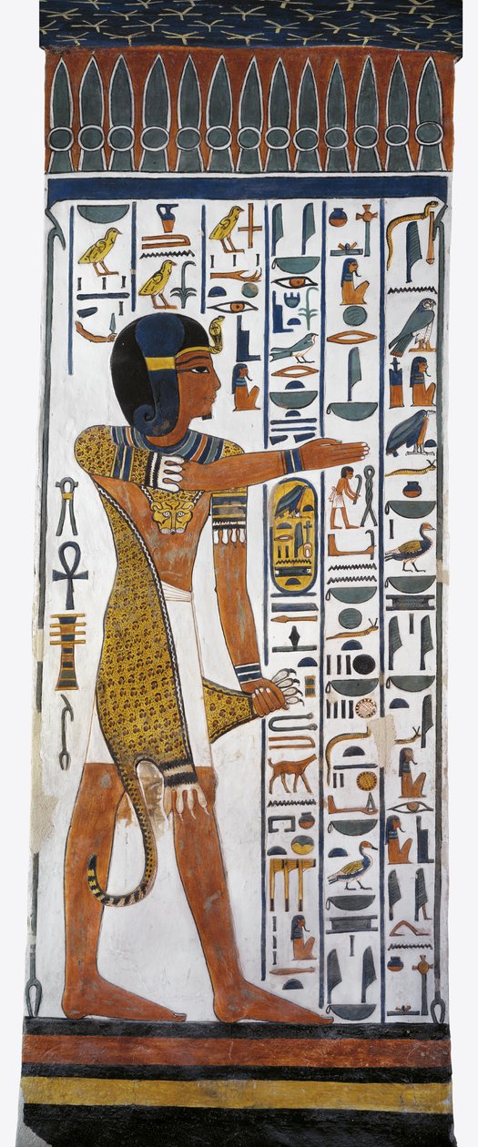 Egypten, Theben, Luxor, Dronningernes dal, Nefertaris grav, vægmaleri af guden Horus i gravkammeret fra det 19. dynasti af Egyptian 19th Dynasty