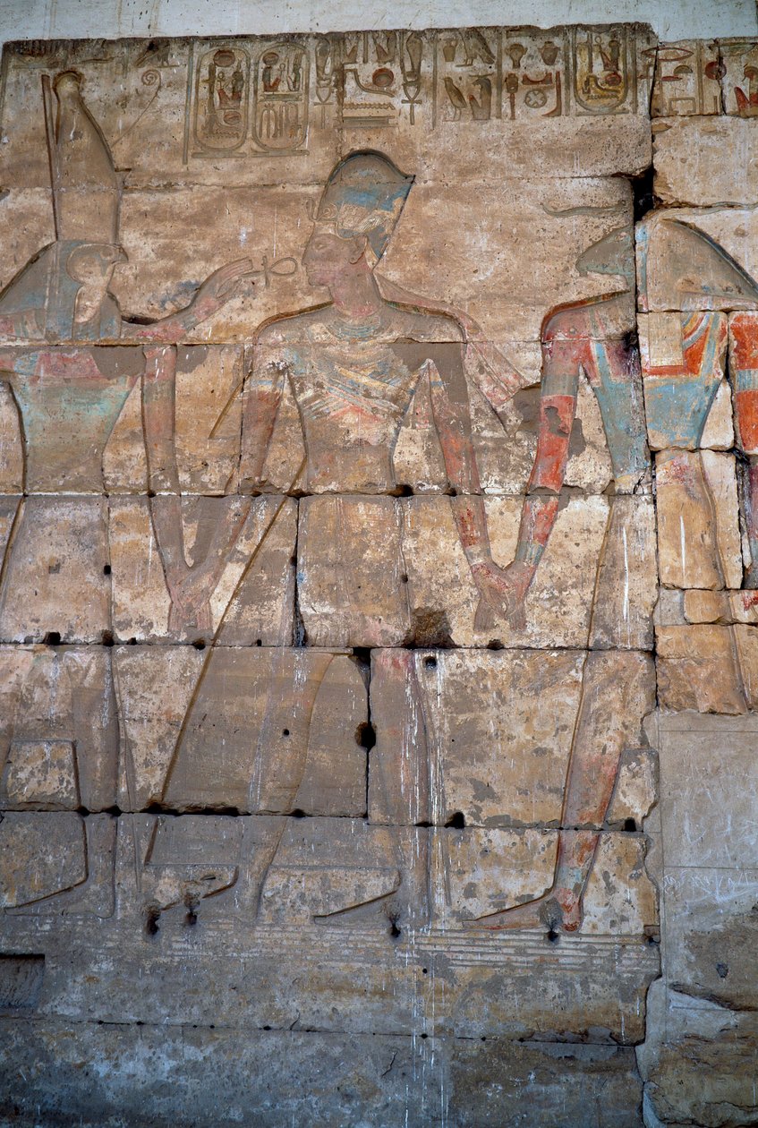 Egyptisk antikvitet: detalje af de lave relieffer af Sethi I-templet i Abydos af Egyptian 19th Dynasty