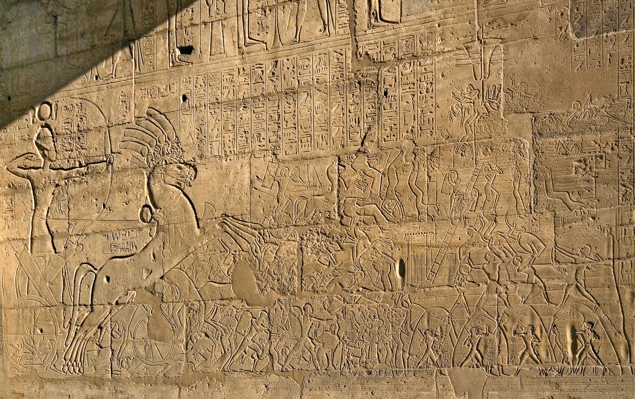Egyptisk antikvitet: udsigt over relieffer, der fejrer Ramses II