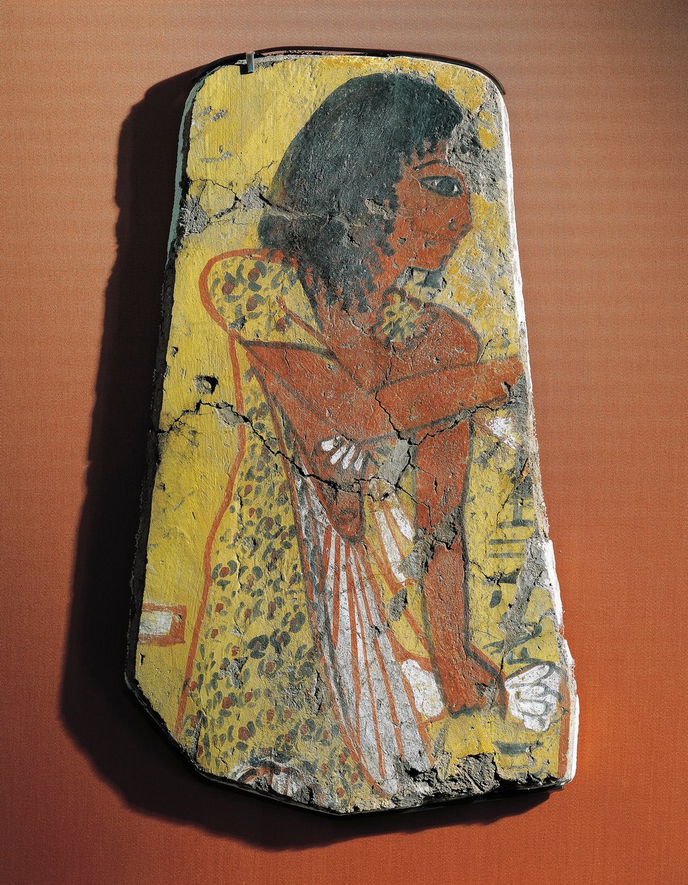 Fragment af et maleri på citrontræ forestillende en præst under en begravelsesceremoni fra Egypten, Deir el-Medina af Egyptian 19th Dynasty