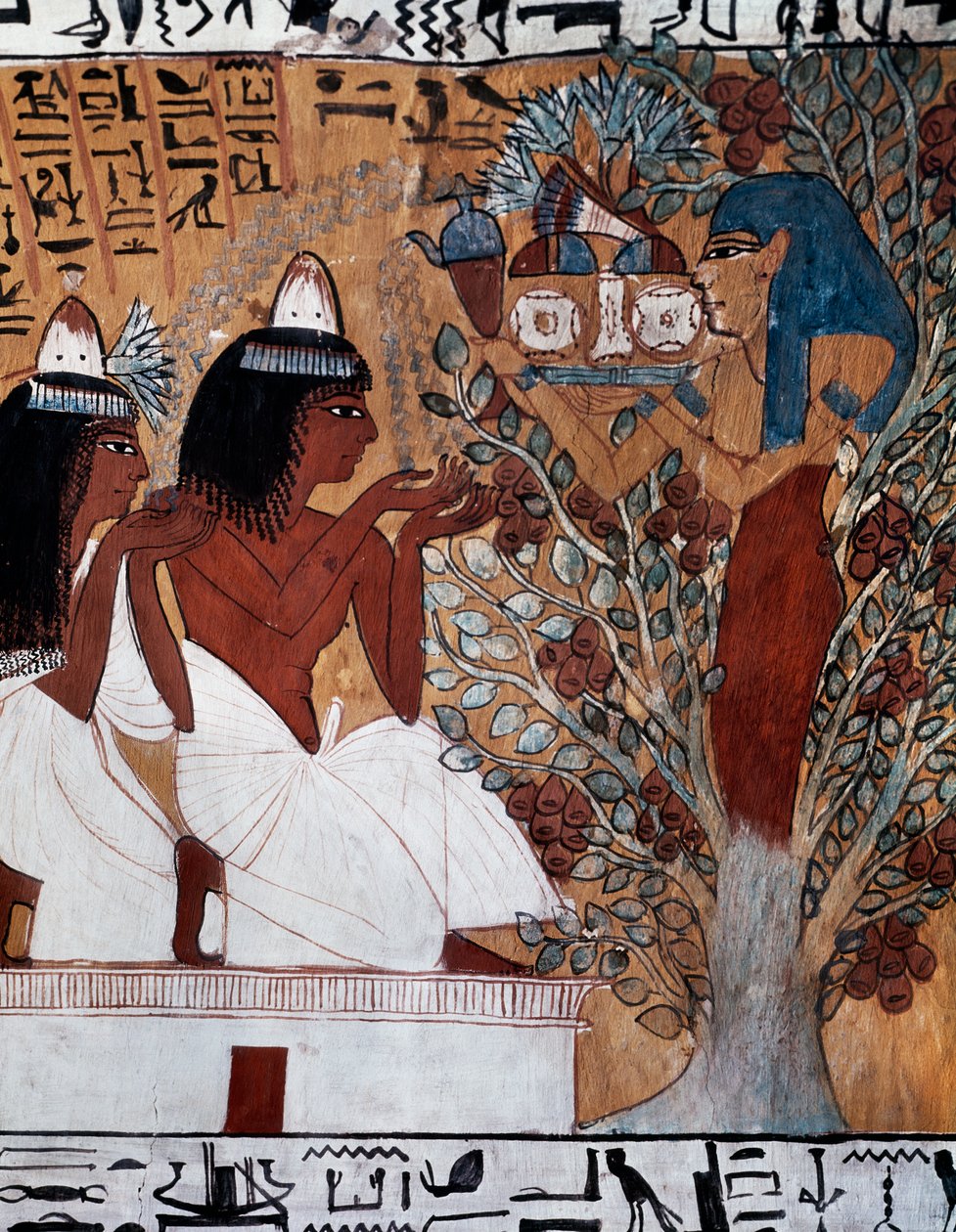 Gudinden Isis viser sig for Sennedjem og hans kone i et helligt platantræ, Sennedjems grav, også kendt som TT1-graven, dateret til Ramses II