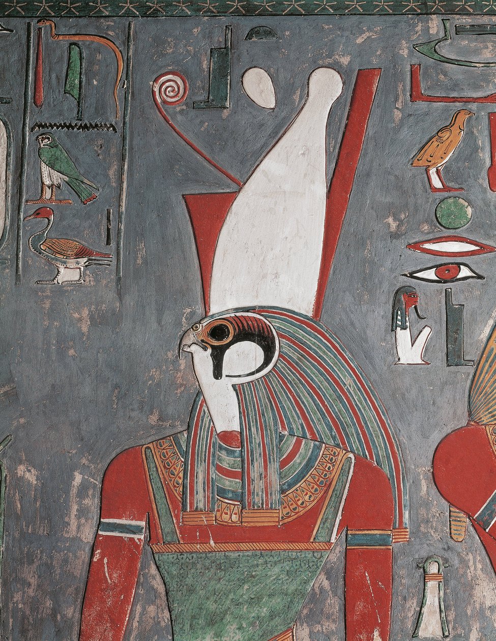 Horus iført dobbelt krone, Horemhebs grav, Kongernes dal, Louxor, det gamle Theben (foto) af Egyptian 19th Dynasty
