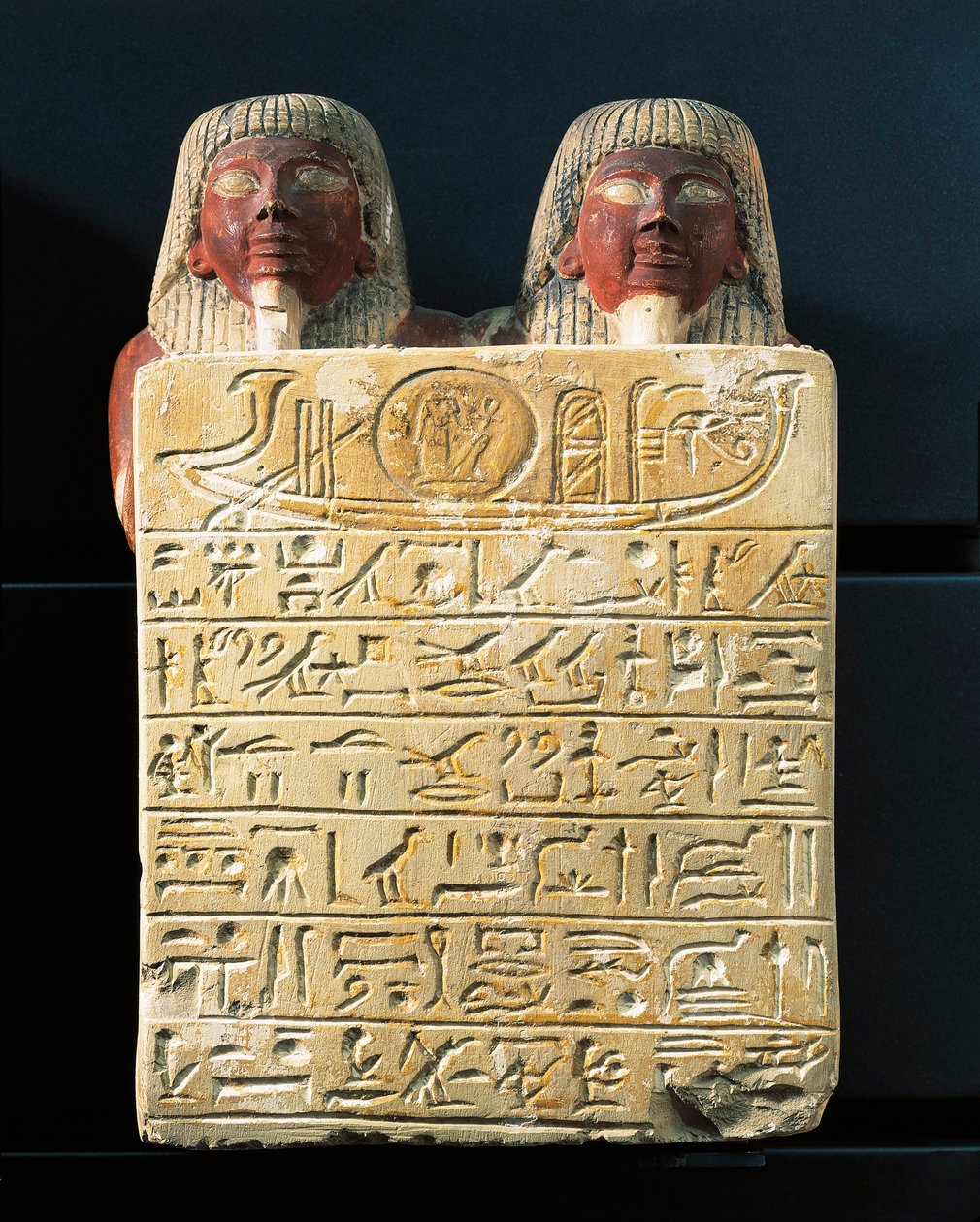 Kalkstensstele af Dydy og hans søn Pendua, tømrermestre, med en hymne til solguden Ra, fra Deir el-Medina af Egyptian 19th Dynasty