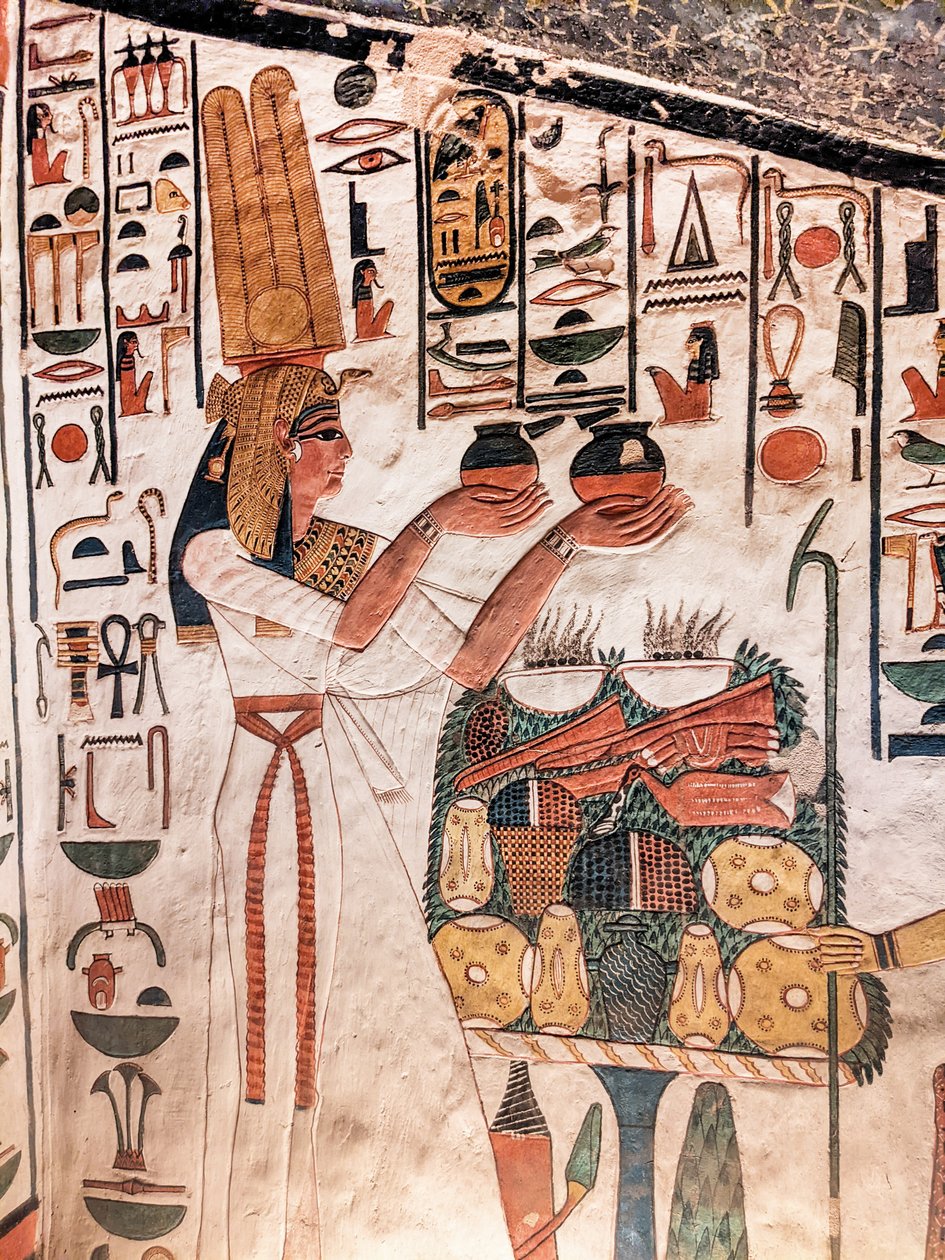 Nefertari giver et tilbud fra Nefertaris grav (vægmaleri) af Egyptian 19th Dynasty