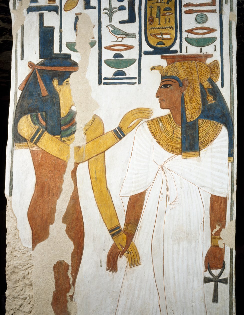 Nefertari, detaljer fra kalkmalerierne i det andet kammer i Nefertaris grav, Valley of Queens, Luxor, Theben (Unescos verdensarvsliste af Egyptian 19th Dynasty