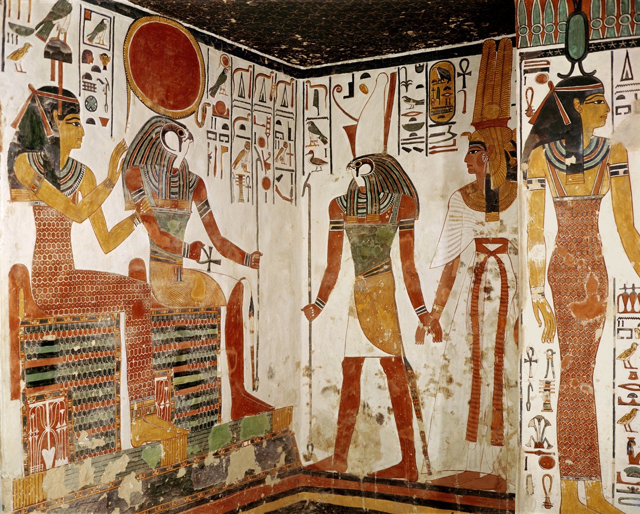 Nefertari bliver bragt for guden Re-Horakhty af Horus, fra Nefertaris grav, New Kingdom (vægmaleri) af Egyptian 19th Dynasty