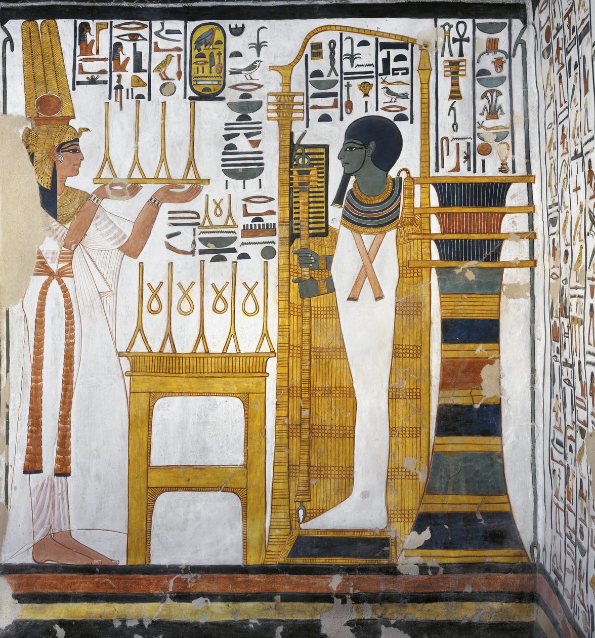 Nefertari ofrer linned til Ptah, detalje fra vestvæggen i det østlige anneks af Nefertaris grav (vægmaleri) af Egyptian 19th Dynasty