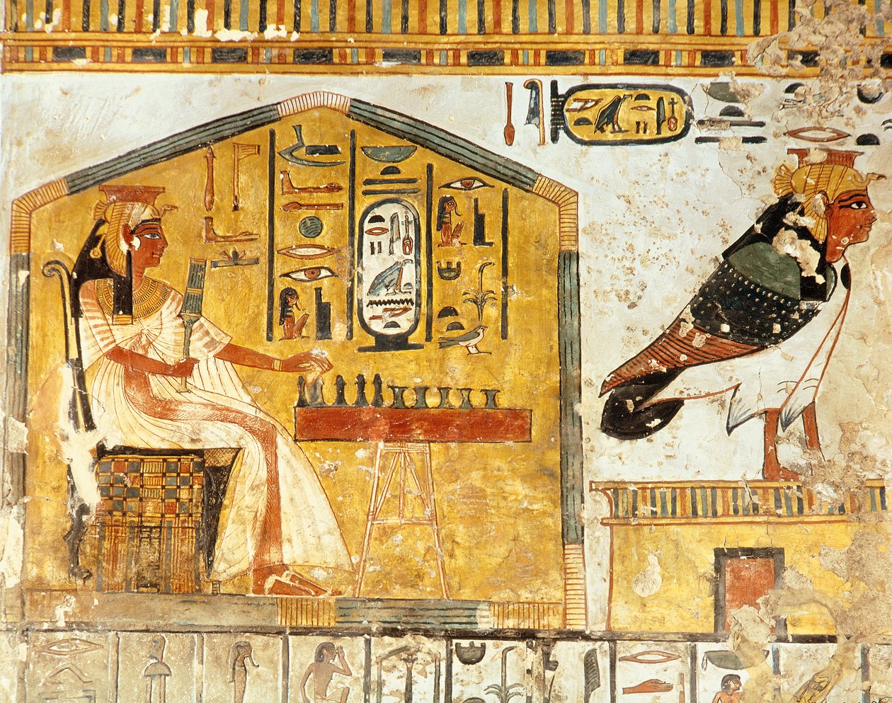 Nefertari spiller senet, detalje af et vægmaleri fra Dronning Nefertaris grav, New Kingdom af Egyptian 19th Dynasty