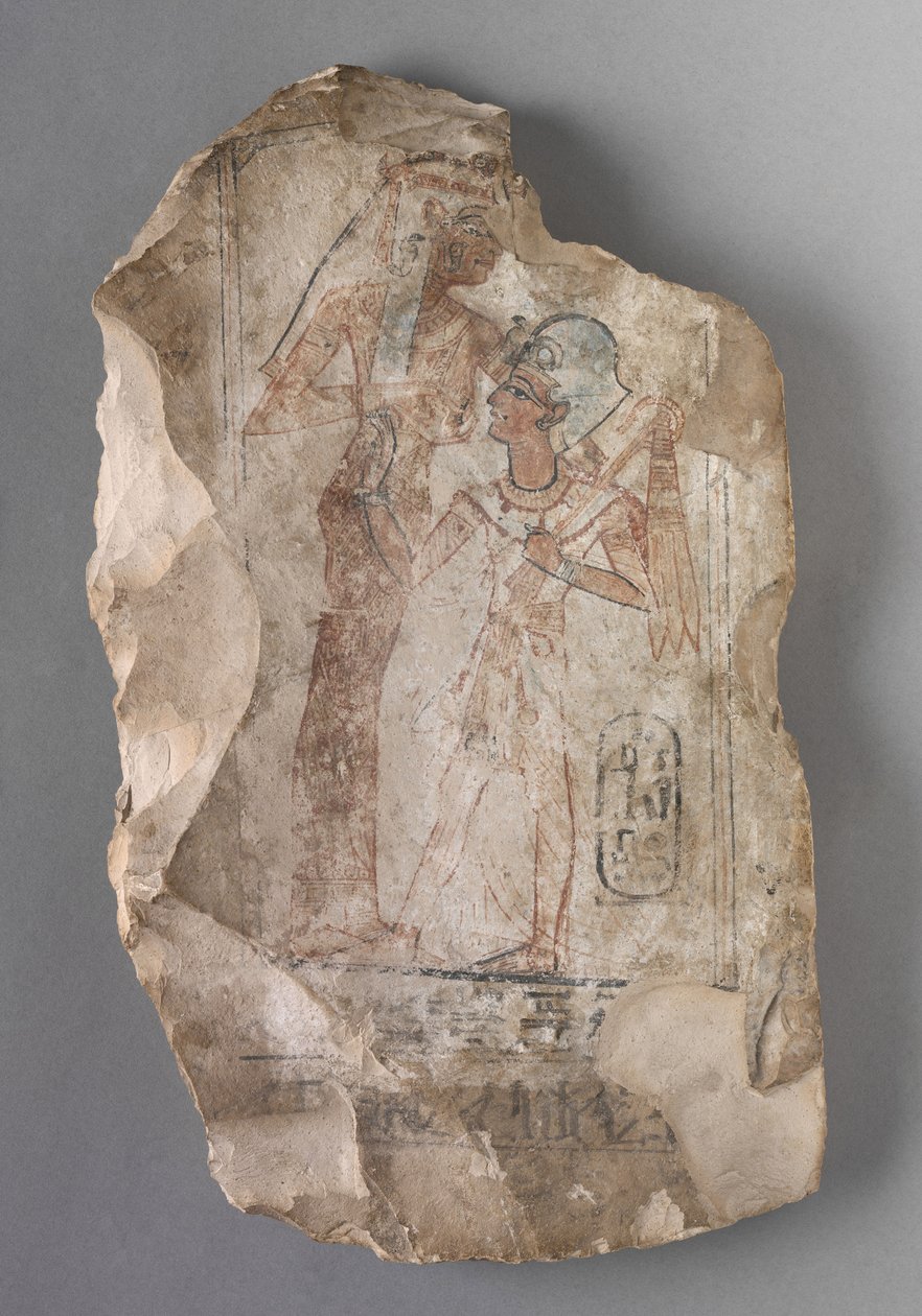 Ostracon: Ramesses II diedes af en gudinde, ca. 1279-1213 f.Kr. af Egyptian 19th Dynasty