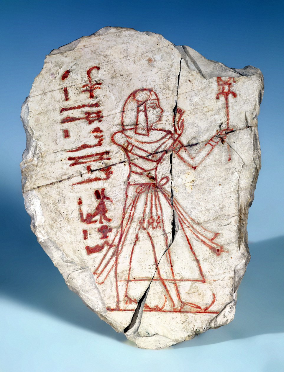 Ostrakon med en mandsfigur, fra Deir El-Medina (malet kalksten) af Egyptian 19th Dynasty