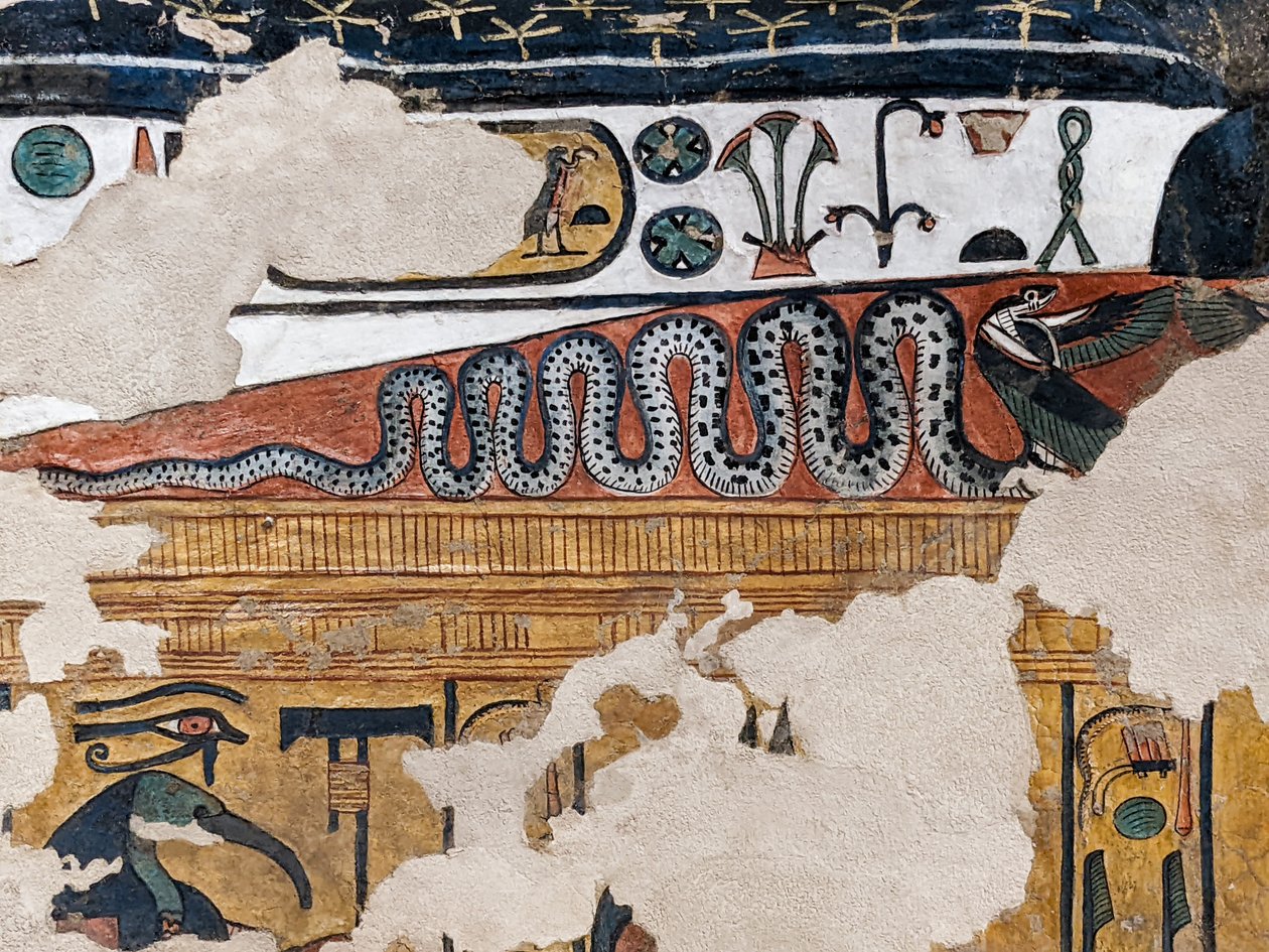 Maleri af en bevinget kobra-gravgrav Dronning Nefertari (vægmaleri) af Egyptian 19th Dynasty