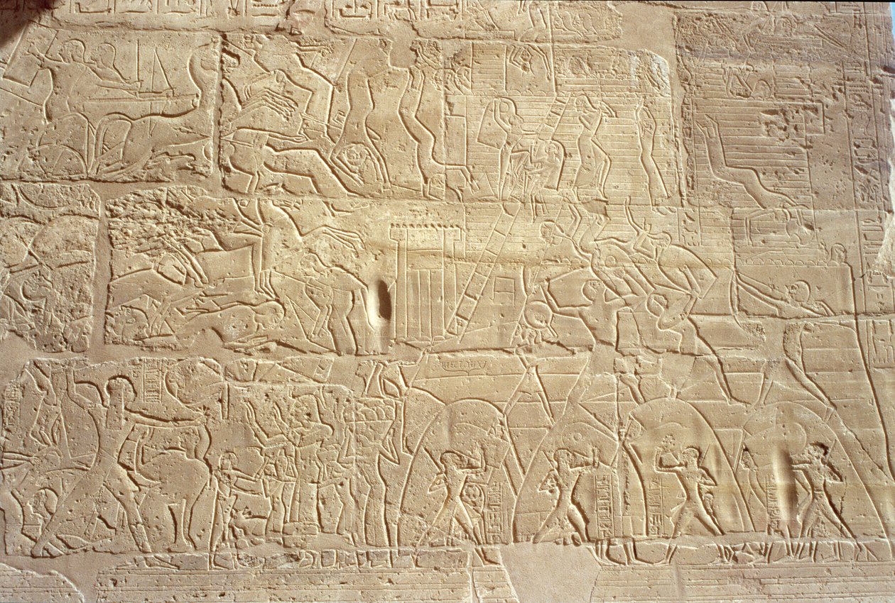 Relief, der viser egyptiske tropper, der stormer den hettitiske by Dapur, fra Great Hypostyle Hall, New Kingdom, C.1297-1185 BC af Egyptian 19th Dynasty