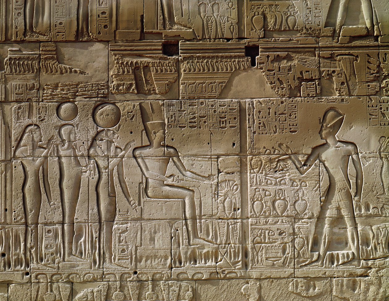 Relief, der forestiller Seti I (ca. 1294-1279 f.Kr.) som ofrer til Amun, fra den nordlige ydervæg af Hypostyle Hall, New Kingdom af Egyptian 19th Dynasty