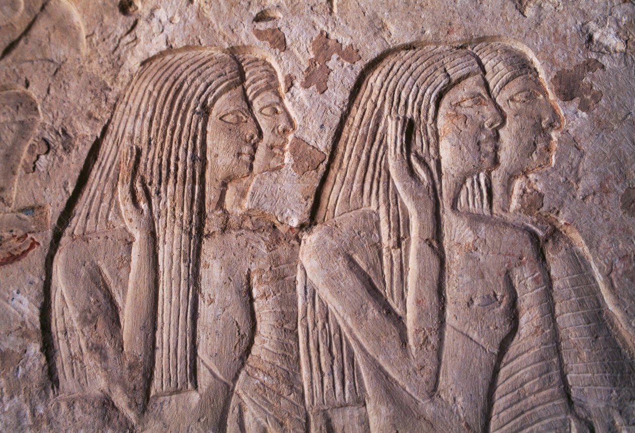 Relief forestillende en gruppe kvinder, Leteyas grav, Saqqara, Egypten, Egyptisk civilisation, Det Nye Rige, XIX. dynasti af Egyptian 19th Dynasty