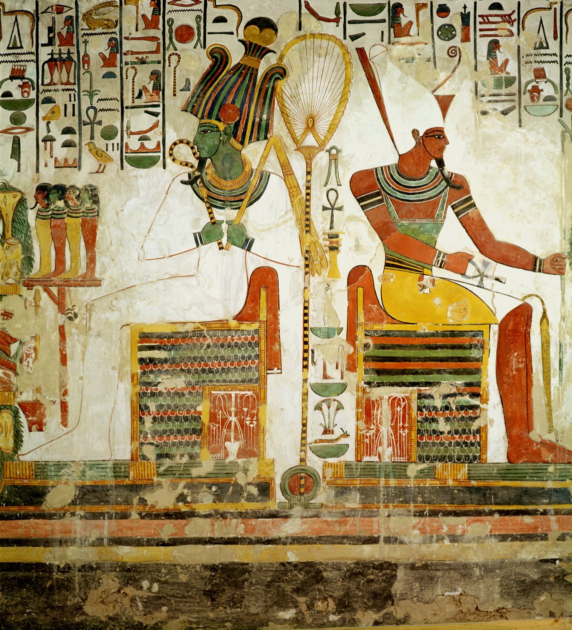 Guderne Osiris og Atum, fra Nefertaris grav, New Kingdom (vægmaleri) af Egyptian 19th Dynasty
