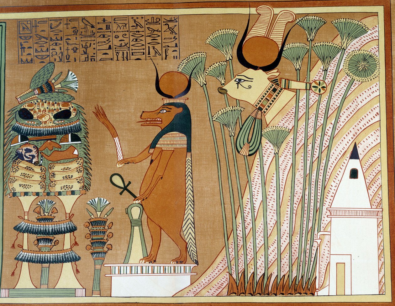 Thoueris og Hathor i papyrussen. Kollegiet ligner Anis papyrus fra Theben. af Egyptian 19th Dynasty