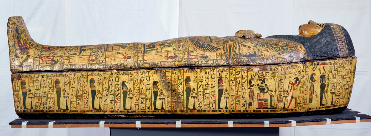 Kiste og omslag til mumien af Nesyamun, muligvis fundet i Deir El-Bahri, New Kingdom, ca. 1100 f.Kr. (malet træ) af Egyptian 20th Dynasty
