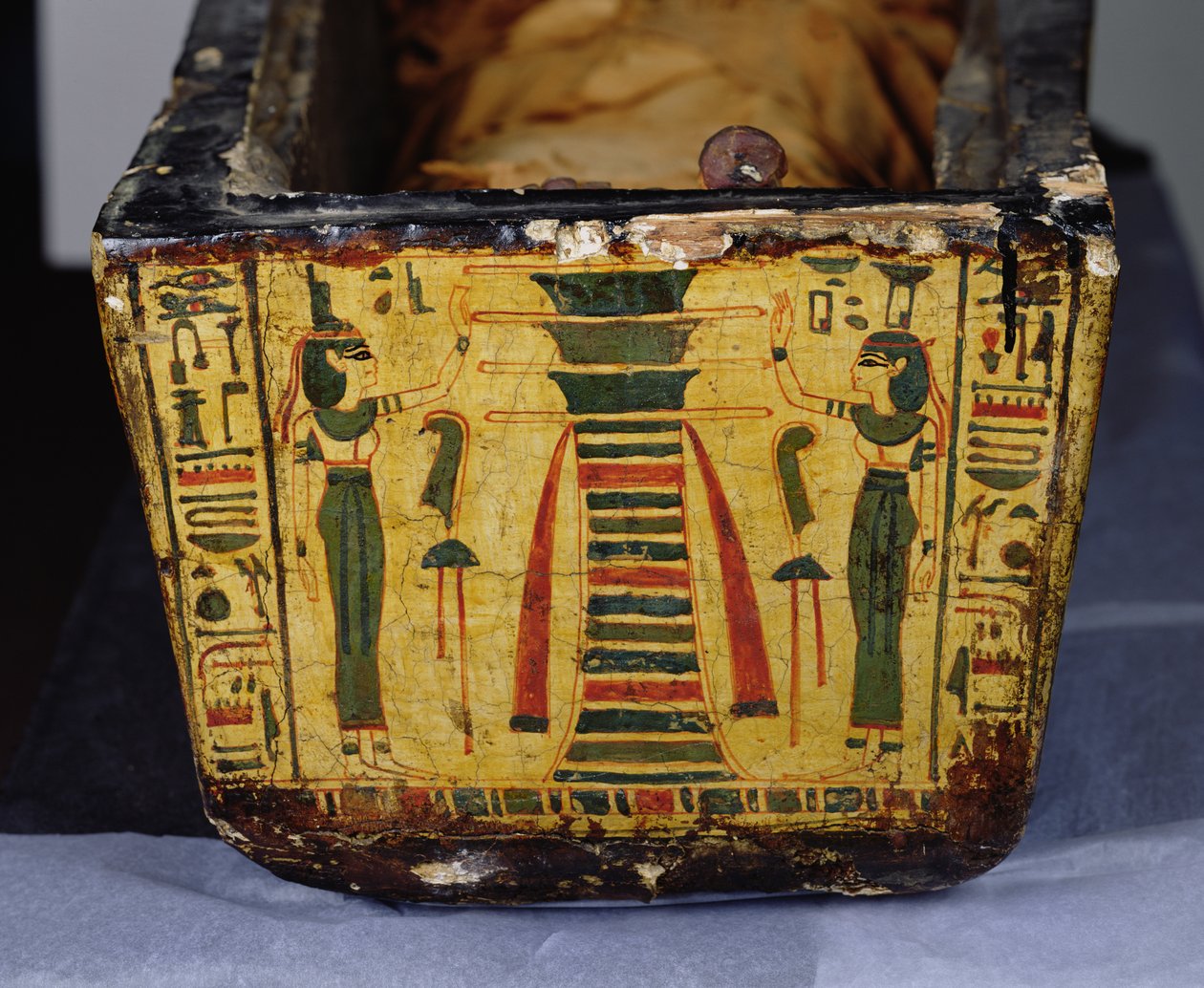 Detalje af fodenden af den ydre kistebund af mumien af Nesyamun, muligvis fundet ved Deir El-Bahri, New Kingdom, ca. 1100 f.Kr. (malet træ) af Egyptian 20th Dynasty
