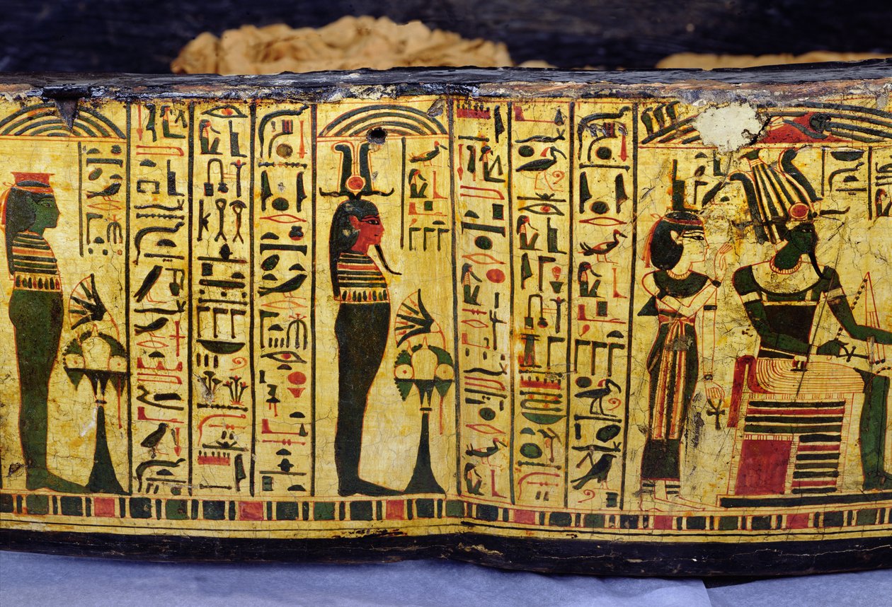 Detalje af den ydre kistebund af mumien af Nesyamun, muligvis fundet i Deir El-Bahri, New Kingdom, ca. 1100 f.Kr. (malet træ) af Egyptian 20th Dynasty
