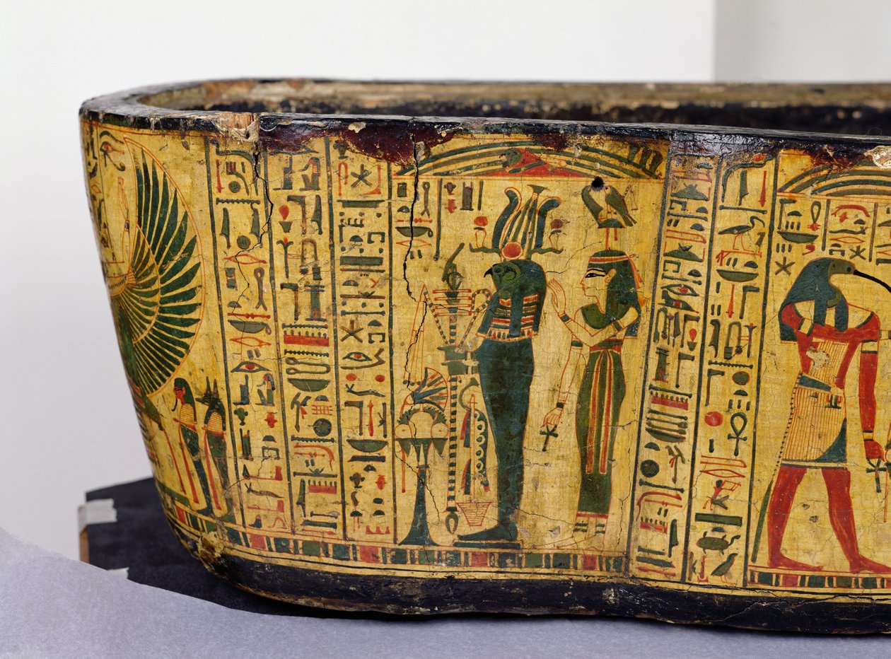 Detalje af den ydre kistebund af mumien af Nesyamun, muligvis fundet i Deir El-Bahri, New Kingdom, ca. 1100 f.Kr. (malet træ) af Egyptian 20th Dynasty