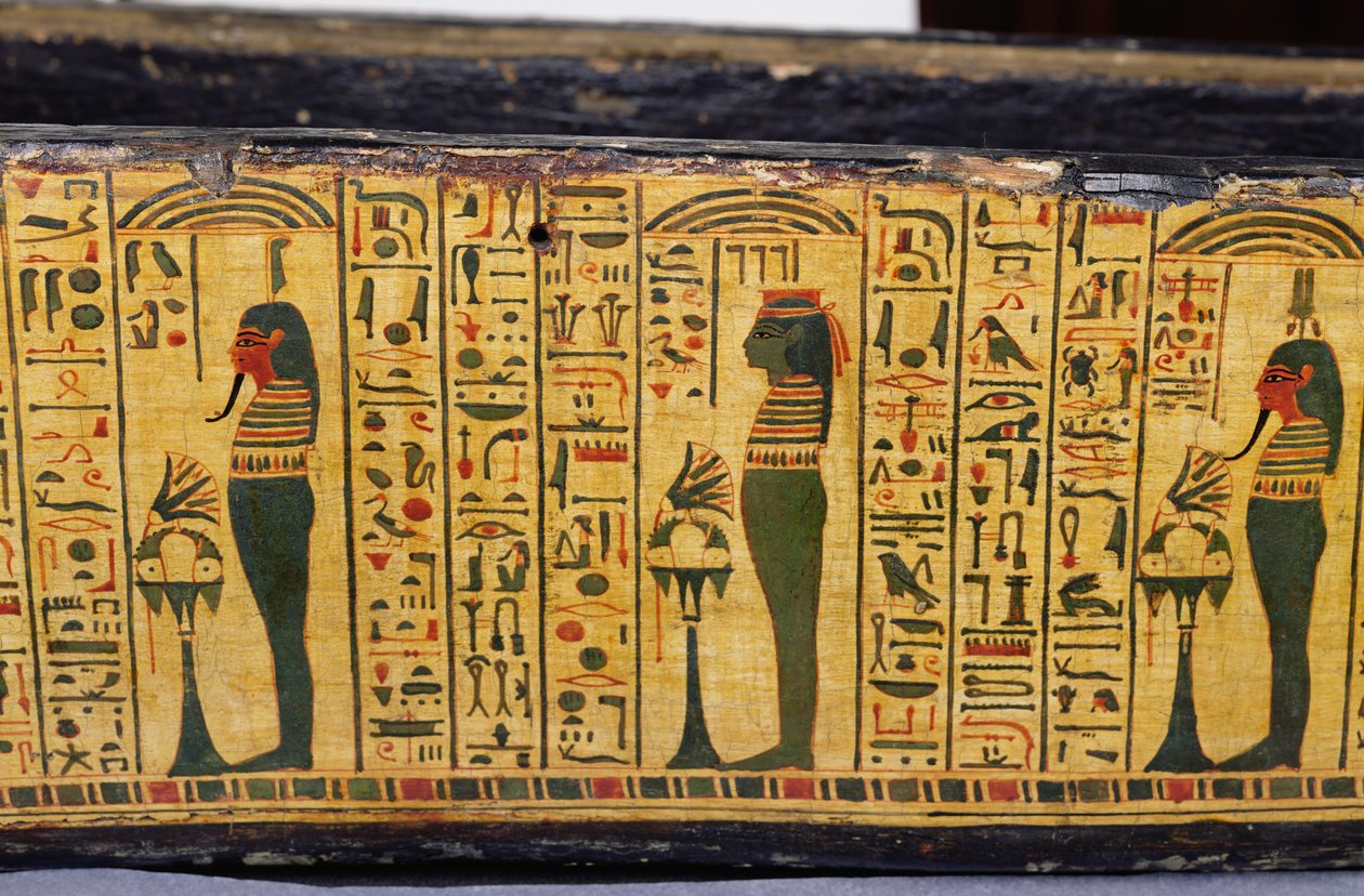 Detalje af den ydre kistebund af mumien af Nesyamun, muligvis fundet i Deir El-Bahri, New Kingdom, ca. 1100 f.Kr. (malet træ) af Egyptian 20th Dynasty
