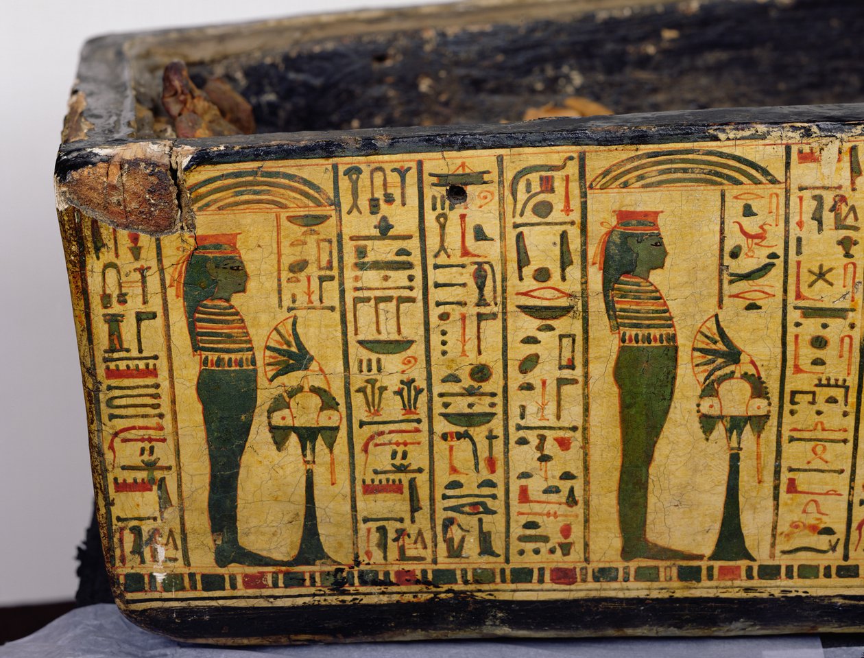 Detalje af den ydre kistebund af mumien af Nesyamun, muligvis fundet i Deir El-Bahri, New Kingdom, ca. 1100 f.Kr. (malet træ) af Egyptian 20th Dynasty