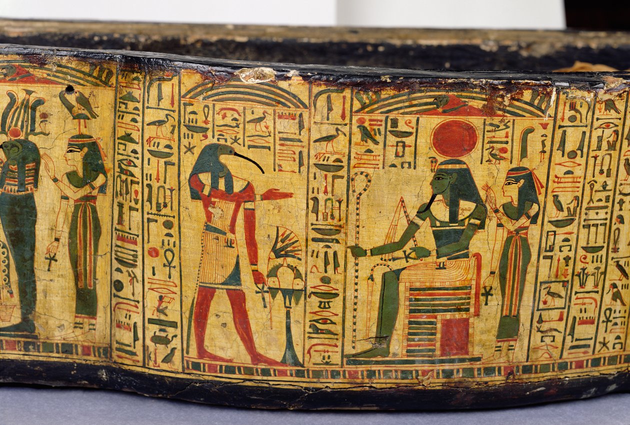 Detalje af den ydre kistebund af mumien af Nesyamun, muligvis fundet i Deir El-Bahri, New Kingdom, ca. 1100 f.Kr. (malet træ) af Egyptian 20th Dynasty
