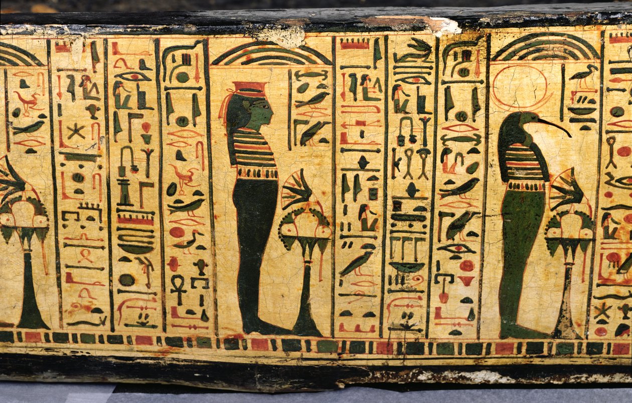 Detalje af den ydre kistebund af mumien af Nesyamun, muligvis fundet i Deir El-Bahri, New Kingdom, ca. 1100 f.Kr. (malet træ) af Egyptian 20th Dynasty