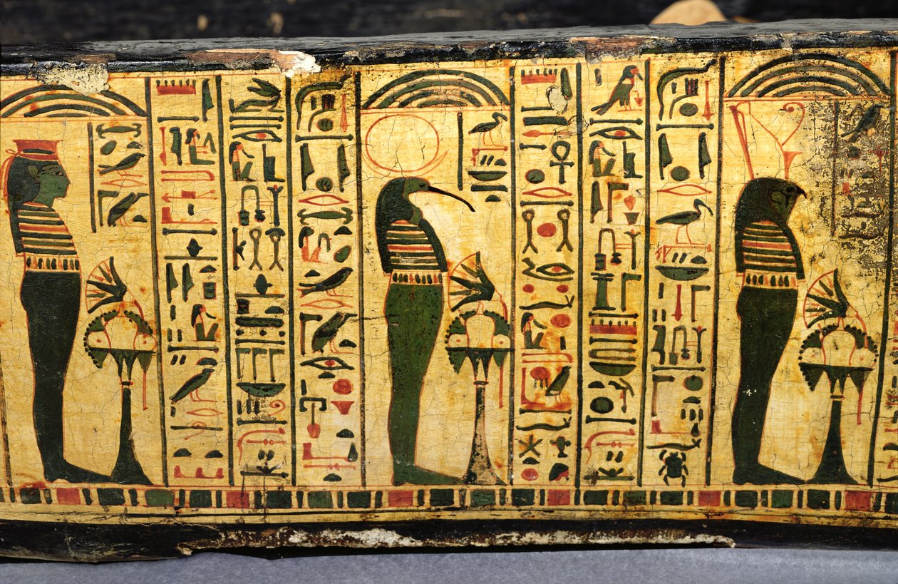 Detalje af den ydre kistebund af mumien af Nesyamun, muligvis fundet i Deir El-Bahri, New Kingdom, ca. 1100 f.Kr. (malet træ) af Egyptian 20th Dynasty