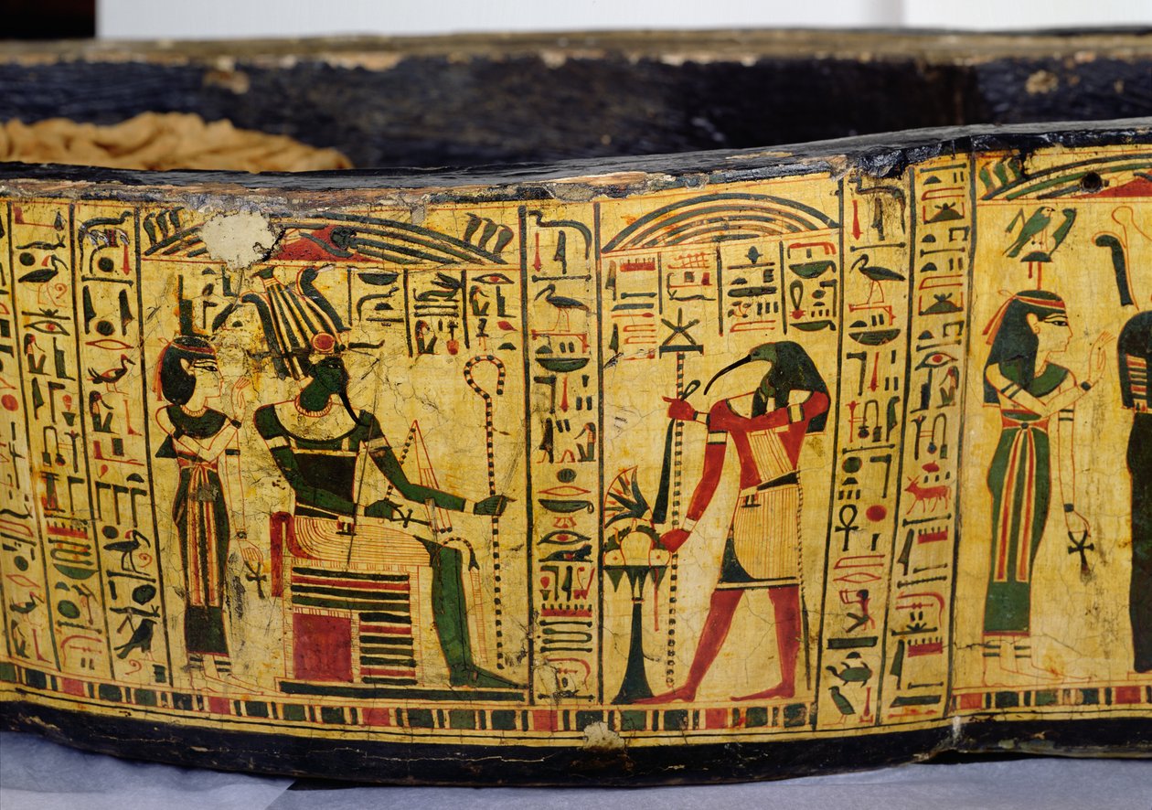 Detalje af den ydre kistebund af mumien af Nesyamun, muligvis fundet i Deir El-Bahri, New Kingdom, ca. 1100 f.Kr. (malet træ) af Egyptian 20th Dynasty