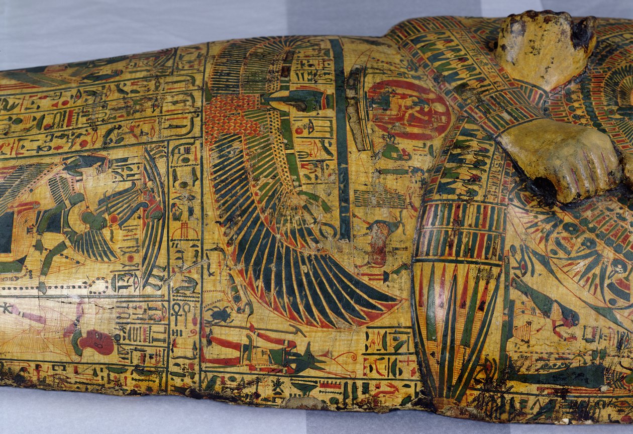 Detalje af det ydre kistelåg af mumien af Nesyamun, muligvis fundet i Deir El-Bahri, New Kingdom, ca. 1100 f.Kr. (malet træ) af Egyptian 20th Dynasty