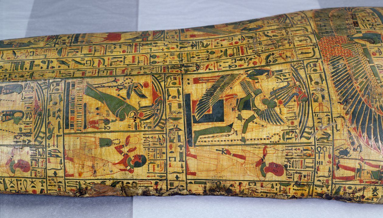 Detalje af det ydre kistelåg på mumien af Nesyamun, muligvis fundet i Deir El-Bahri, New Kingdom, ca. 1100 f.Kr. (malet træ) af Egyptian 20th Dynasty