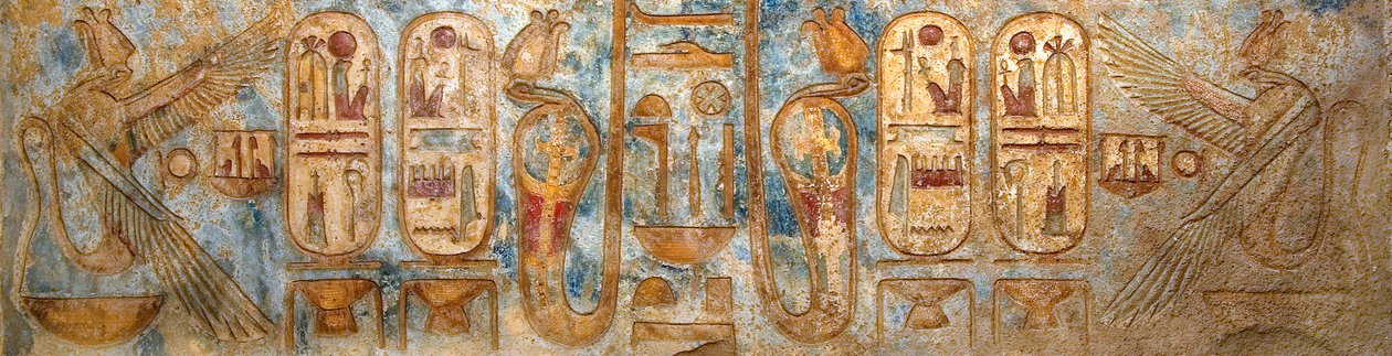 Egyptian antiquity: fresco depicting royal cartridges. Funerary Temple of Ramses III dani af Egyptian 20th Dynasty