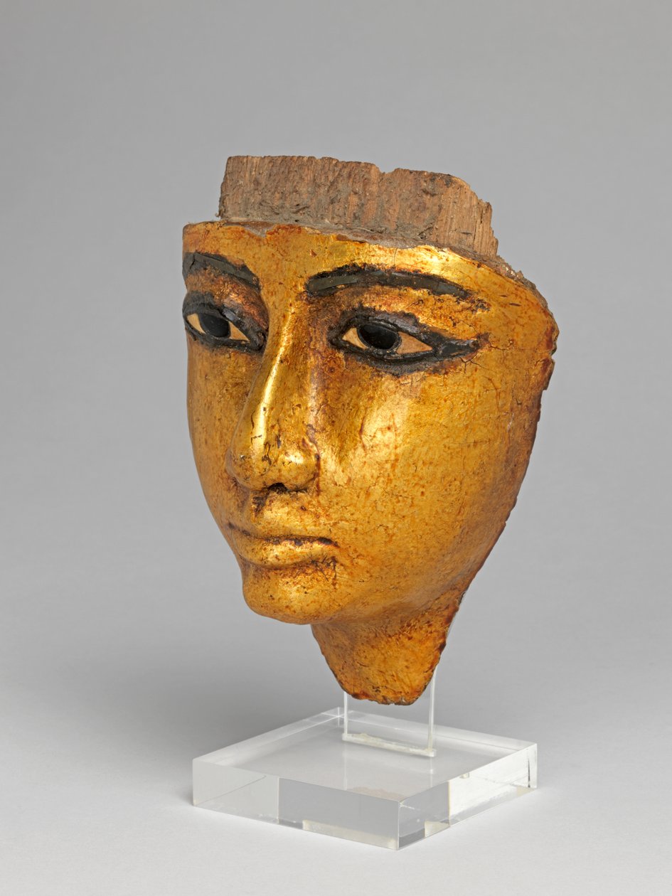 Ansigt fra en kiste, med øjne og øjenbryn indlagt, forgyldt af Egyptian 20th Dynasty