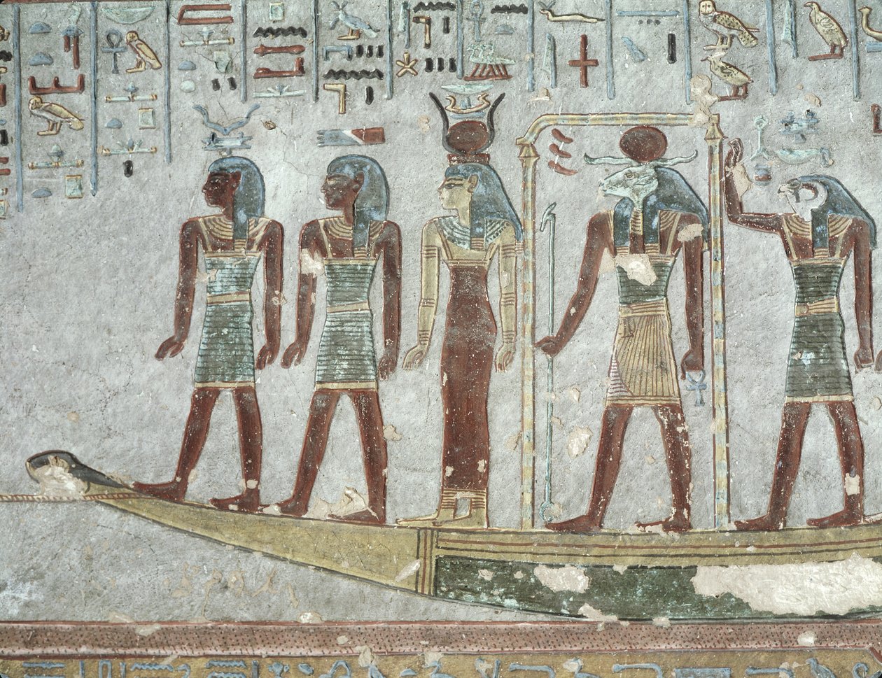 Relief, der forestiller Khnum i en begravelsesbark, der passerer gennem underverdenen, fra Ramses III